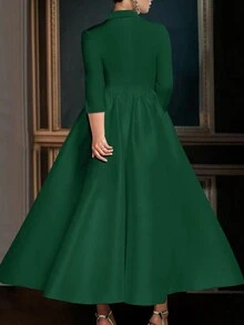 Stand Collar 3/4 Sleeve Buttoned A-Line Dress For Women