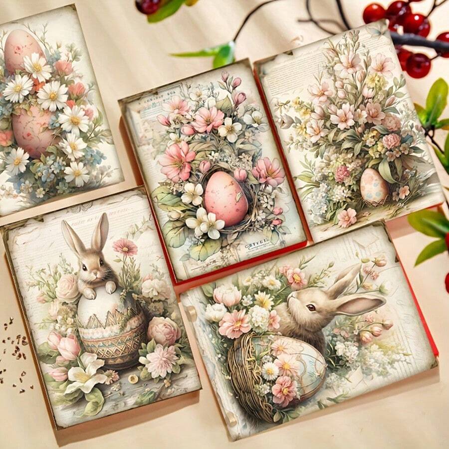 JAI IMAN 66件套纸板和贴纸套装，春季复活节主题，包含兔子和复活节彩蛋图案，适用于贺卡海报、纸艺、节日旗帜DIY、相册装饰、瓶子装饰、垃圾日记、剪贴簿。
