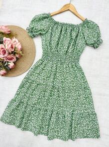 olinka modas Dress With Lining Women's Fashion - flor perqueno verde - 查看 3