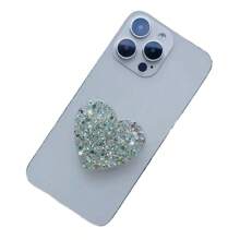 Creative Heart-Shaped Glitter Airbag Phone Stand, Laser Holographic Glitter Heart Shape Foldable Slouchy Phone Holder Stand Compatible With IPhone, Android Phone, Gift For Birthday, Family, Friends Push-Pull Phone Grip, Phone Accessories