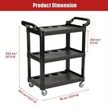 Tool Storage Heavy Duty Garage Trolley Workshop 3 Tier Wheel Cart Shelf 4 Styles - Black-with Hanging Storage - View 7