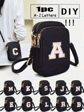 1pc Leisure And Fashion Crossbody Walking Bag With Mobile Phone Cloth Bag Vertical Coin Purse For Girl, Travel, Back To School, Gifts(Alphabet Diy Handmade Bag!!!)