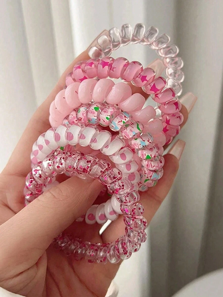 Set de 6 coleteros elásticos para el cabello con diseño de cables de teléfono degradado como accesorios para el cabello de niñas