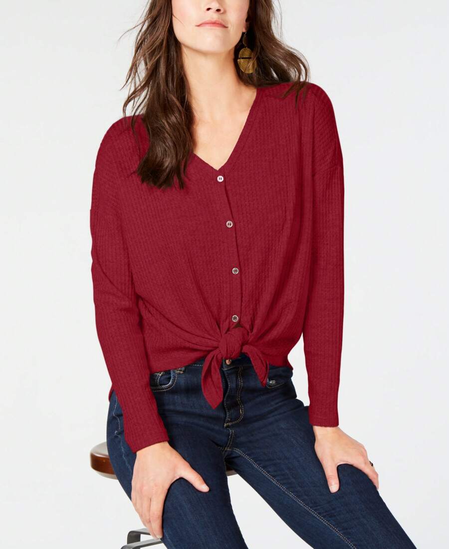 Style & Co Thermal Button Front Shirt | SHEIN USA