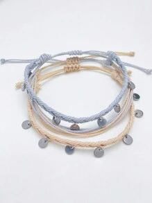 Set de 3 piezas de pulsera impermeable y tobillera en estilo bohemio con lentejuelas de colores, se puede usar como pulsera o cadena de pie en la playa
