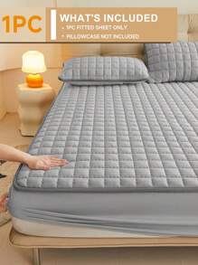1pc Solid Color Fitted Sheet, Bedding, Fitted Sheet, Mattress Cover, Skin-Friendly Bedding, Soft Comfortable, Thickening Quilted Bed Cover , Deep Pocket Mattress Protector, Breathable Mattress Protector, Made Of Soft And Breathable Fabric, Fitted Bottom Sheet For Twin, Full, King, Queen Size, Machine Washable (Without Pillowcase),For Mother's Day Gift, Perfect Holiday Gift