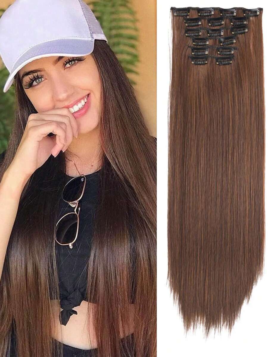 6 Cái/Bộ 16 Kẹp Tóc Nối Dài Màu Đen Tóc Thẳng Tự Nhiên Tóc Giả Thay Đổi Dần Dần Chịu Nhiệt Sợi Tóc Giả Kiểu Tóc Nữ