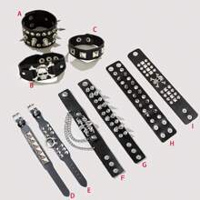 1 pieza Brazalete de PU con calavera y remaches de estilo punk, brazalete unisex gótico exagerado con remaches, brazalete de pareja de estilo rock, versátil para el uso diario de moda vintage