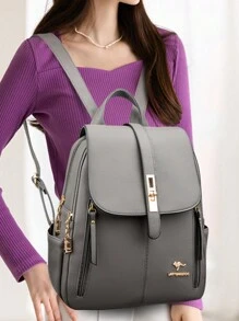 2023 New Korean Style Minimalist Casual Backpack For Women, Versatile Large Capacity Shoulder Bag For Commute, Back To School, School Essential Stuff For Women, Girls & Students - Grey - View 7