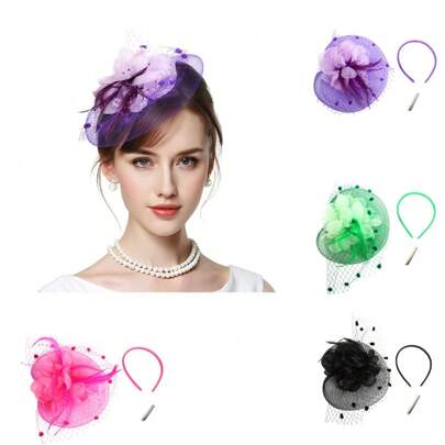 1pc Women's Party Small Hat Headdress With Feather Veil, Tea Party Hat Accessories Including Headband And Hair Clips