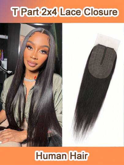 T 部分 2x4 人发直蕾丝扣巴西透明蕾丝前扣预拔自然发际线带婴儿头发自然色