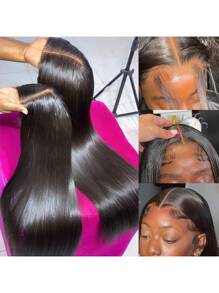 bling hair Perruque Lace Frontal Wig naturelle brésilienne lisse, cheveux longs, Remy, pre-plucked, 13x4, 13x6, Transparent HD, 30 34 pouces