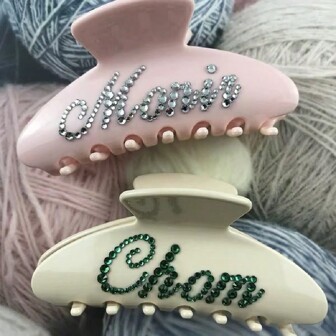 Customized Handmade Rhinestone Double-Sided Alphabet Acrylic Hairclip, Personalized Name Anniversary Premium Crystal Hair Claw Wedding Souvenir Gift, Wedding Hair Accessories, Spring Summer Bright Colors