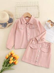 2 pezzi/set Giacca con falsa tasca e gonna per ragazza giovane