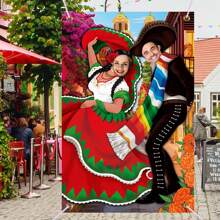 Background Of Mexican Carnival Photography Studio - Vibrant And Eye-Catching Mexican Couple Party Decoration Backdrop Fabric