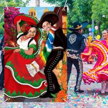 Background Of Mexican Carnival Photography Studio - Vibrant And Eye-Catching Mexican Couple Party Decoration Backdrop Fabric
