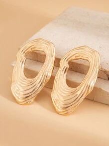 1 Pair Vintage Minimalist Hollow Metal Geometric Oval Stud Earrings, Punk Exaggerated Fashion Charm Jewelry, Suitable For Women's Daily Commute, Holiday Gifts, Parties And Banquets - Yellow Gold - View 7