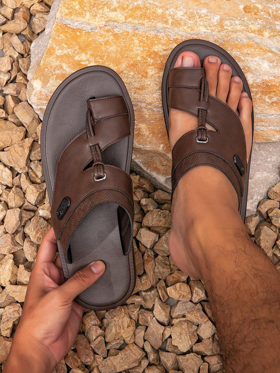 Men's Middle East Style Slippers, Arabic Formal Dress Slippers - Coffee - View 1