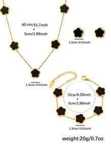 Juego de joyería de 4 piezas de acero inoxidable con flor de 5 pétalos: 1 collar + 1 pulsera + 2 aretes, accesorios de moda elegantes para mujeres, San Valentín, mamá, madre, Día de la Madre, regalo
