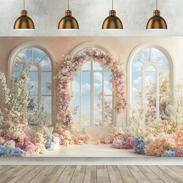 A Floral Arch French Curtain Photography Background - Polyester Multifunctional Banner, Suitable For Weddings, Birthdays, Bridal Parties, Photo Booths, Living Rooms, Offices, Modern Home Bedroom Decoration - Universal Holiday Party Decoration Products, No Need For Electricity