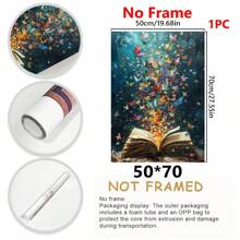 1 件，帆布悬挂海报，实木框架画，书页上的蝴蝶爆炸 - 抽象油画艺术印刷品，客厅、卧室、家庭办公室墙壁装饰 - 现代阅读主题，可直接悬挂 - 彩色 - 查看 15