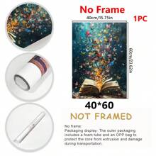 1 件，帆布悬挂海报，实木框架画，书页上的蝴蝶爆炸 - 抽象油画艺术印刷品，客厅、卧室、家庭办公室墙壁装饰 - 现代阅读主题，可直接悬挂 - 彩色 - 查看 16