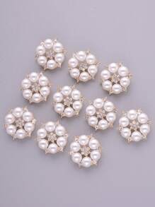 4pcs Elegant Rhinestone Faux Pearl Buttons, Suitable For Women's Shirts And Dresses - No-Sew Cufflinks, Gold/Silver Gray - Multicolor - View 14