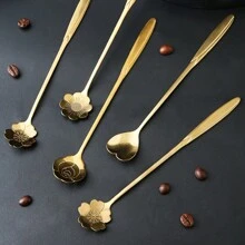 Set da 8 pezzi, posate dorate luxury in acciaio inossidabile: cucchiaini da caffè, cucchiaini da dolce, cucchiaini da gelato, forchette da frutta, adatte per casa, cucina, ristorante, hotel, feste, San Valentino, regali per il ritorno a scuola - Dorato - Visualizzare 5