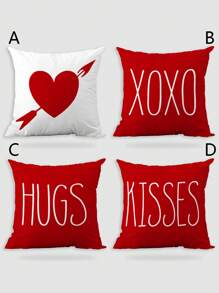 Bộ 4 vỏ gối màu đỏ lãng mạn chủ đề Ngày Valentine với họa tiết trái tim ôm hôn, thích hợp cho phòng khách, phòng ngủ, ghế sofa, trang trí nhà cửa. - Nhiều màu - Xem 12