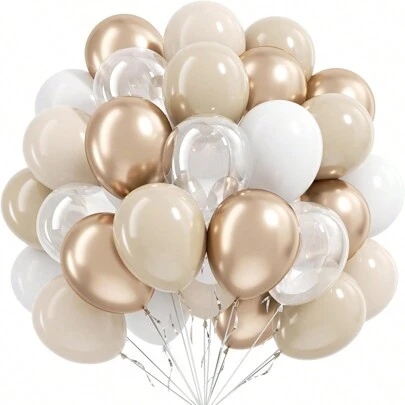 40pcs/Pack 10-Inch Metal Champagne Gold, Vintage Sand White, Matt White And Transparent Round Balls With 1pc Silver Ribbon, Suitable For Valentine's Day Confession, Birthday Decoration, Wedding Decoration, Room Decoration, Singles Party, Etc.