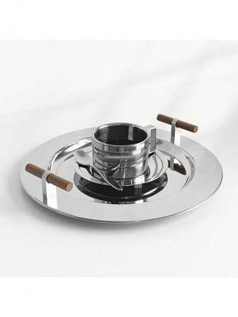 1 件装北欧家居储物托盘带木柄茶盘桌面咖啡零食储物整理托盘不锈钢餐盘最佳礼物生日厨房配件厨房装饰餐桌托盘水果托盘托盘装饰