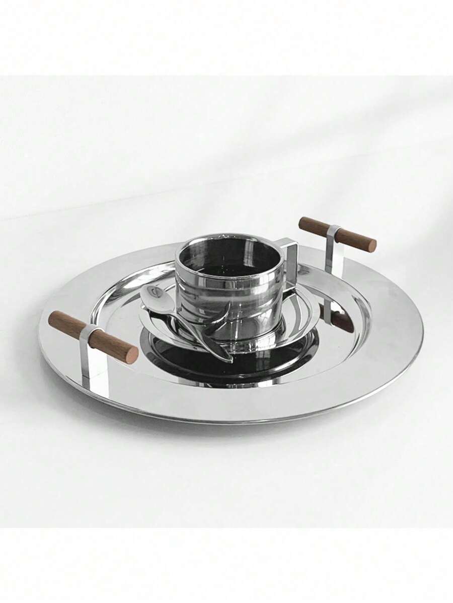 1PC Nordic Home Storage Tray z drewnianym uchwytem Taca na herbatę Pulpit Kawa Przekąski Wykończenie Taca Talerze obiadowe ze stali nierdzewnej Najlepsze prezenty Urodziny Akcesoria kuchenne Wystrój kuchni Tace stołowe Taca na owoce Wystrój tacy