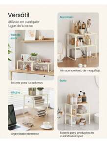 SONGMICS Kitchen Organizers And Storage, Set Of 2 Cabinet Shelf Organizers, Spice Rack, Kitchen Storage, Expandable, Metal And Engineered Wood, MKCS002W02 - White - View 6