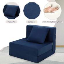 Folding Sofa Bed, Foldable Couch Bed With Pillow, Convertible Sleeper Chair Folding Sofa Mattress, Futon Floor Couch With Memory Foam Washable Cover For Living Room/Bedroom/Guest, Single Size - 藏蓝色 - 查看 5