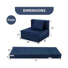 Folding Sofa Bed, Foldable Couch Bed With Pillow, Convertible Sleeper Chair Folding Sofa Mattress, Futon Floor Couch With Memory Foam Washable Cover For Living Room/Bedroom/Guest, Single Size - 藏蓝色 - 查看 8