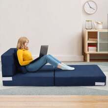 Folding Sofa Bed, Foldable Couch Bed With Pillow, Convertible Sleeper Chair Folding Sofa Mattress, Futon Floor Couch With Memory Foam Washable Cover For Living Room/Bedroom/Guest, Single Size - 藏蓝色 - 查看 2