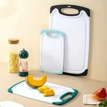 Set de 3 tocătoare din plastic - Tocător antiderapant, ușor de curățat, pentru carne, fructe, legume - Bloc de măcelar, accesorii esențiale de bucătărie - Multicolor - Vizualizare 1