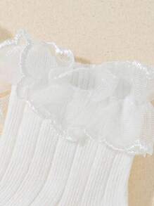 6 Pairs White Lace Trim Socks, Sheer Lace Net Grid Breathable Soft Lolita Style Socks, Fashion All Season Socks For Girls, Dance Socks, Spring/Summer/Autumn/Winter