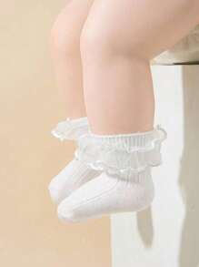 6 Pairs White Lace Trim Socks, Sheer Lace Net Grid Breathable Soft Lolita Style Socks, Fashion All Season Socks For Girls, Dance Socks, Spring/Summer/Autumn/Winter