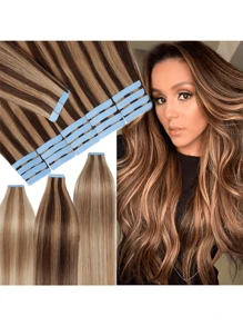 Extensiones de cabello natural Remy de calidad premium con cinta adhesiva, color natural, tejido liso, extensiones con cinta adhesiva doble cara, extensiones de cabello invisible con cinta adhesiva, 20 piezas