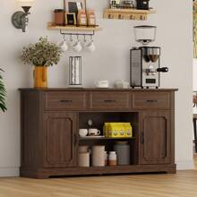 TV Stand With 3 Drawers For TV Up To 65'', Wood Television Stand, Entertainment Center With Storage, Mid Century TV Cabinet With Adjustable Shelves, TV Console For Living Room, Bedroom, Green - Brown - View 5