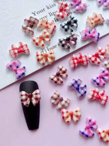 50pcs Nail Decoration 3D Three-Dimensional Striped Grid, Resin Bowknot , Bowknot , Red, Black, White, Brown, Khaki, Purple, Orange, Multiple Colors Randomly Mixed, Suitable For Creating Nail Art, Cute Style, Autumn And Winter DIY Fashion Decoration Accessories, Long Nails, Short Nails, Almond Nails, Ballet Nails, French Pointed Nails Are All Suitable