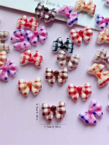 50pcs Nail Decoration 3D Three-Dimensional Striped Grid, Resin Bowknot , Bowknot , Red, Black, White, Brown, Khaki, Purple, Orange, Multiple Colors Randomly Mixed, Suitable For Creating Nail Art, Cute Style, Autumn And Winter DIY Fashion Decoration Accessories, Long Nails, Short Nails, Almond Nails, Ballet Nails, French Pointed Nails Are All Suitable
