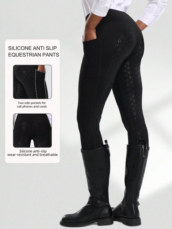 بنطلون ركوب للنساء عالي الخصر ، بلون واحد ذو جيبين مزدوجين ، بنطلون فروسية عالي الخصر رفيع الملائمة ، بنطلون فروسية مطاطي عالي السرعة والتنفس ، بنطلون ركوب مقاوم للاهتراء بمقعد كامل وبطانة سليكون مضادة للانزلاق