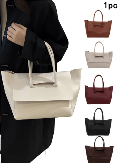 One Piece, Simple And Casual, Handbag, Solid Color Pu Material Large-Capacity Tote Bag, Suitable For Women'S Street Leisure And Daily Commuting
