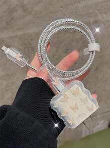 豪华可爱蝴蝶闪光新款滴胶新款豪华充电器兼容 11 12 13 14 15 18W-20W 充电保护套电缆保护器，充电器保护器