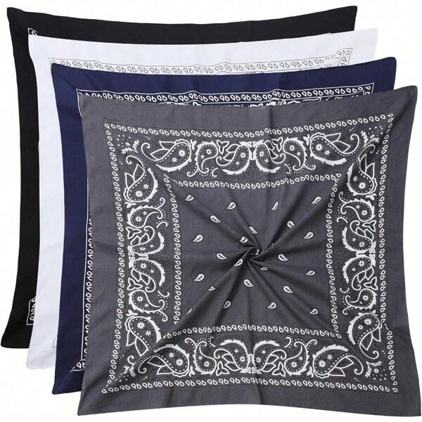 4 Pcs 27" X 27" Large Bandanas For Men & Women, Multi-Purpose Bandana Headbands, Square Head Scarf Home Bathroom Decor Summer Back To School For Beauty Salon Home Bathroom