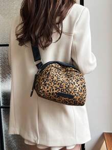 One Piece, Fashion Casual Everything, Crossbody Shoulder Bag, Leopard Print Pu Shell Bag, Suitable For Ladies Leisure Street And Daily Commute