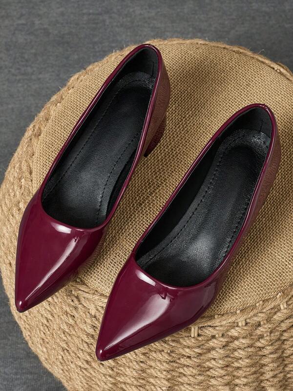 Moda feminina Pearl Verniz Bico fino Bombas de cano baixo, Retro Vinho Vermelho, Negócios/Deslocamento, Atividades ao ar livre, Sapatos baixos casuais de alta qualidade