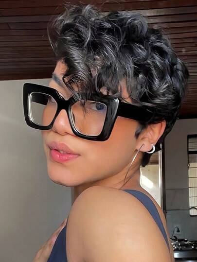 نظارة بإطار واسع مربع بسيط شفاف للمرأة، للصيف والشاطئ والرحلات والنزهات الخارجية، قطعة واحدة